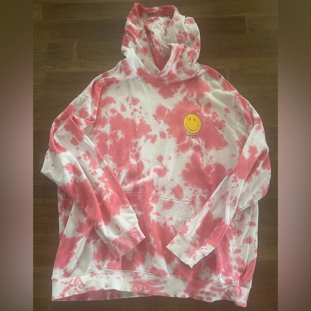 Pink Tie-Dye Hoodie with Smiley Face